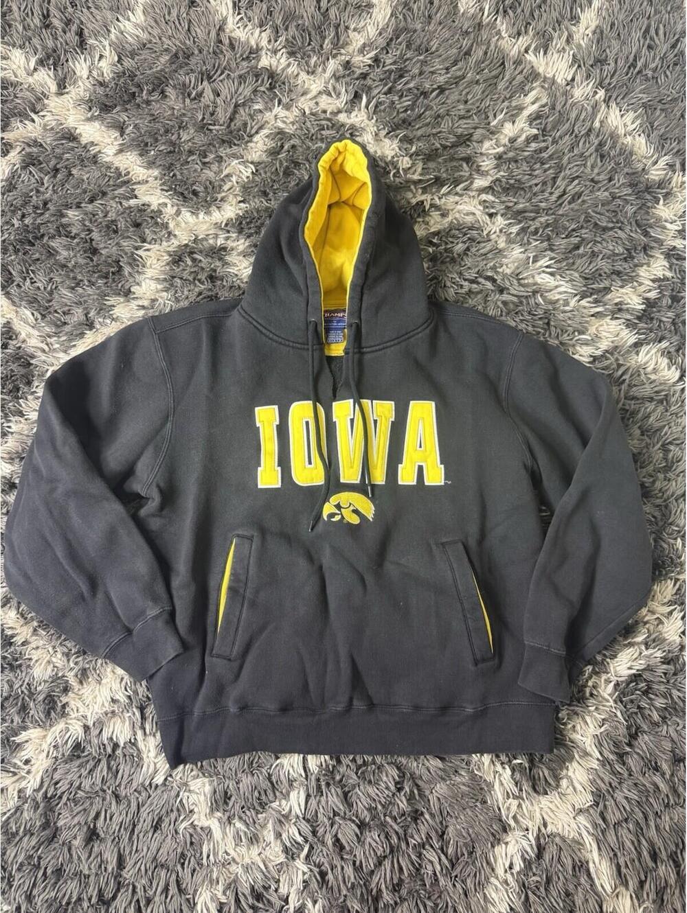 Vintage 90s Iowa Hawkeyes Hoodie Adult Medium Black Sweatshirt
